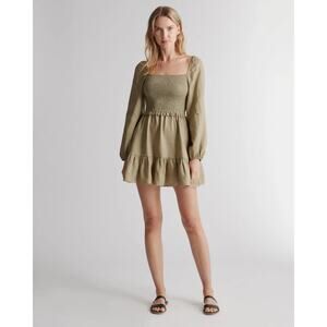 100% Quince European Linen Smocked Mini Dress – Washed Olive – Large